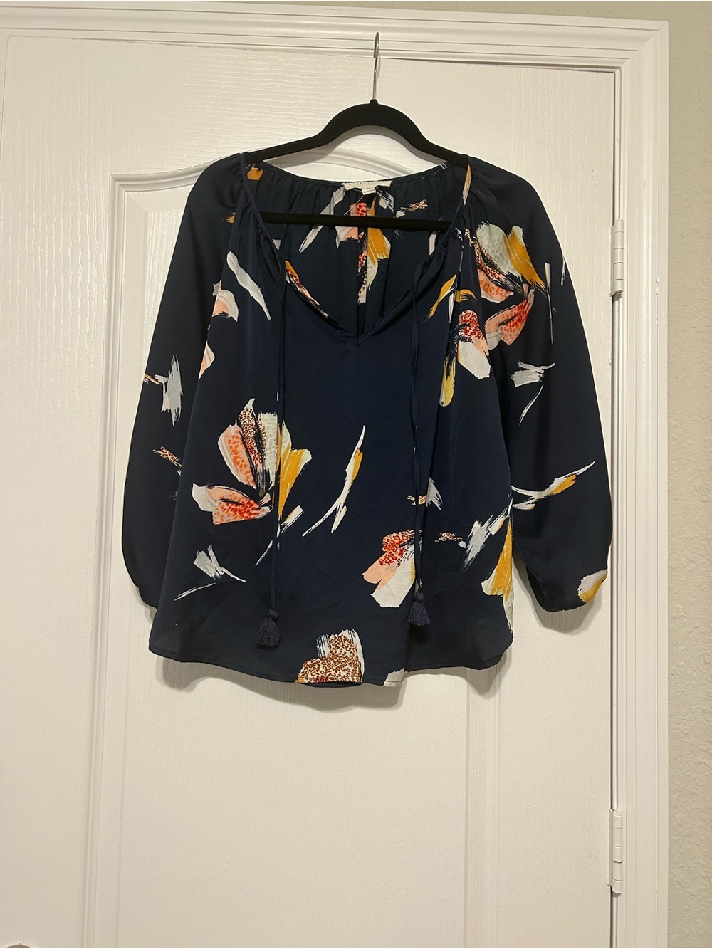 lovestitch Navy Floral Blouse with Yellow & Coral Accents